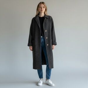 Vintage Sandro 100% Wool Dark Gray Peacoat Overcoat Women's Size 12